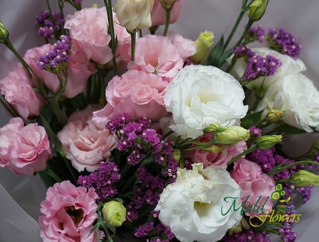 Bouquet of white and pink eustoma photo